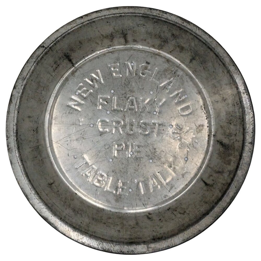 Vtg New England Table Talk Tin Pie Pan Stamped Flaky Crust Pie Silver 9"